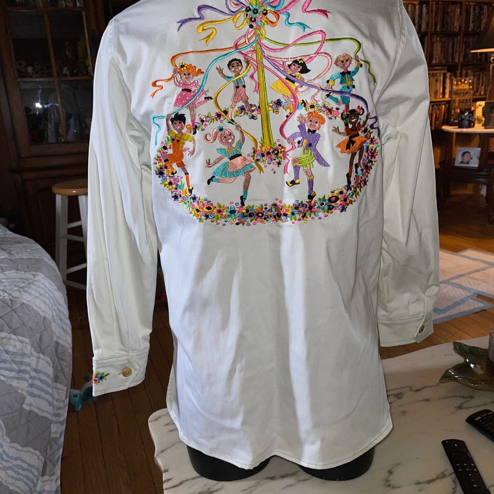 Bob Mackie XS Wearable Art May Pole Shirt White - Picture 10 of 12
